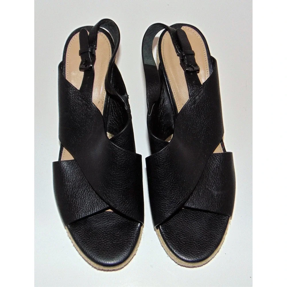 VIA SPIGA 'Rosette' Black‎ Slingback Espadrille Wedge 9.5 MSRP $250